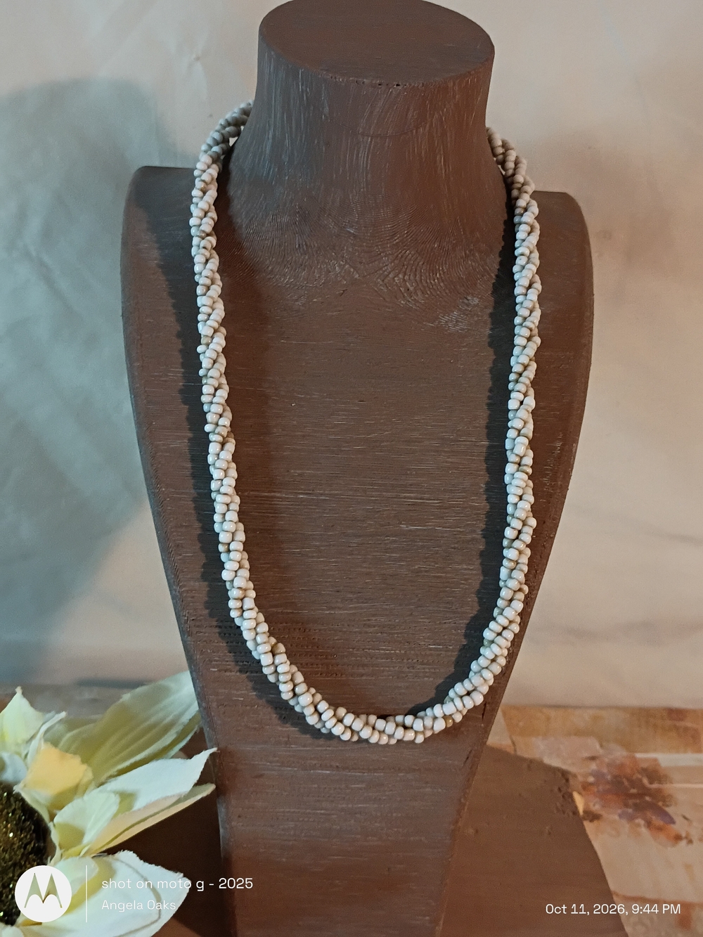 Handcrafted White Bead Twist Necklace - Brand Unspecified